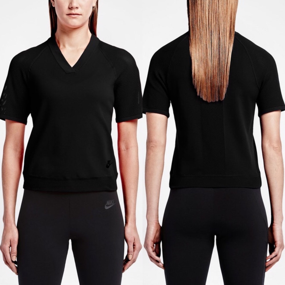 NIKE TECH KNIT V-Neck TOP T-Shirt Black Sz XS NEW